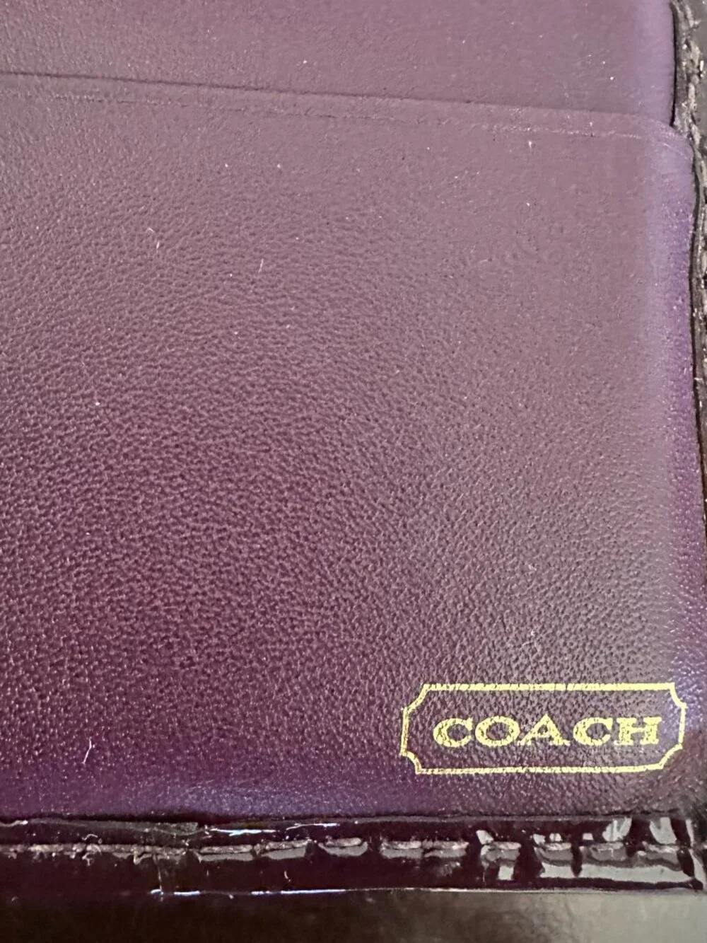 Coach Madison Burgundy Patent Leather Trifold Wallet With Check Book